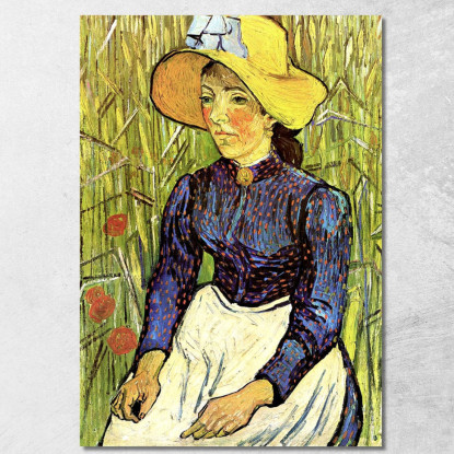 Giovane Contadina Con Cappello Di Paglia Seduto Nel Grano Vincent van Gogh vvg55 quadro stampato su tela