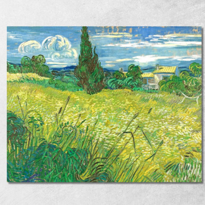 Campo Di Grano Verde Con Cipresso Vincent van Gogh vvg95 quadro stampato su tela