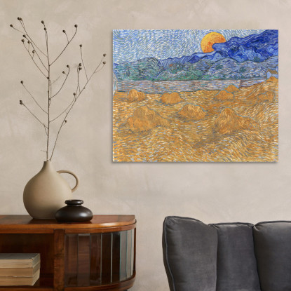 Paesaggio Con Covoni Di Grano E Luna Nascente Vincent van Gogh vvg134 quadro stampato su tela