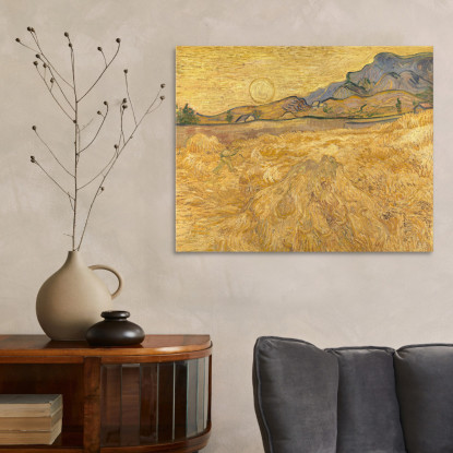 Campo Di Grano Con Mietitrice E Sole Vincent van Gogh vvg183 quadro stampato su tela