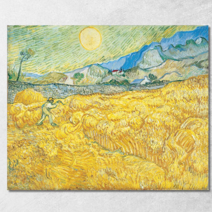 Campo Di Grano Dietro L'Ospedale Saint-Paul Con Un Mietitore Vincent van Gogh vvg337 quadro stampato su tela