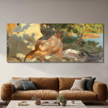 Bagnante Con Ombrellone Dalarö Anders Zorn azn7 quadro stampato su tela