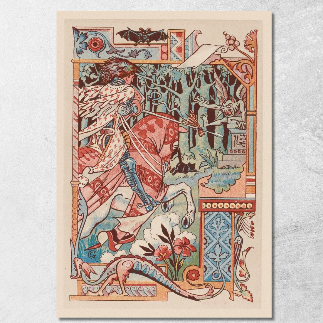 Cavaliere A Cavallo Che Punta La Lancia Contro Un Diavoletto Eugène Grasset egs5 quadro stampato su tela Cavaliere A Cavallo Che Punta La Lancia Contro Un Diavoletto Eugène Grasset egs5 quadro stampato su tela