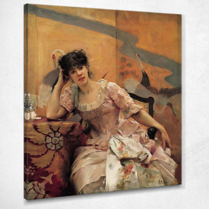 Giovane Donna Con Uno Schermo Giapponese Alfred Stevens stal100 quadro stampato su tela