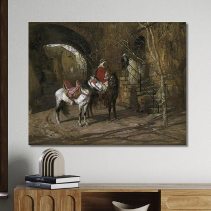 Cavaliere In Un Cortile Frederick Arthur Bridgman fab25 quadro stampato su tela