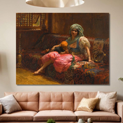 Momenti Teneri Frederick Arthur Bridgman fab52 quadro stampato su tela
