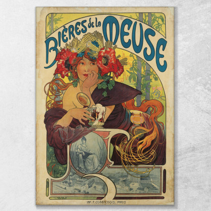 Birra Della Mosa Alphonse Mucha amu22 quadro stampato su tela
