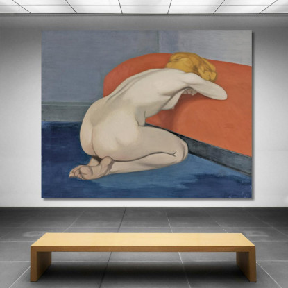 Donna Nuda Inginocchiata Davanti A Un Divano Rosso Félix Vallotton fvl39 quadro stampato su tela
