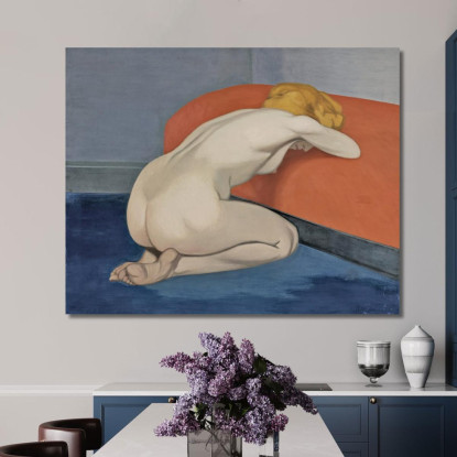 Donna Nuda Inginocchiata Davanti A Un Divano Rosso Félix Vallotton fvl39 quadro stampato su tela