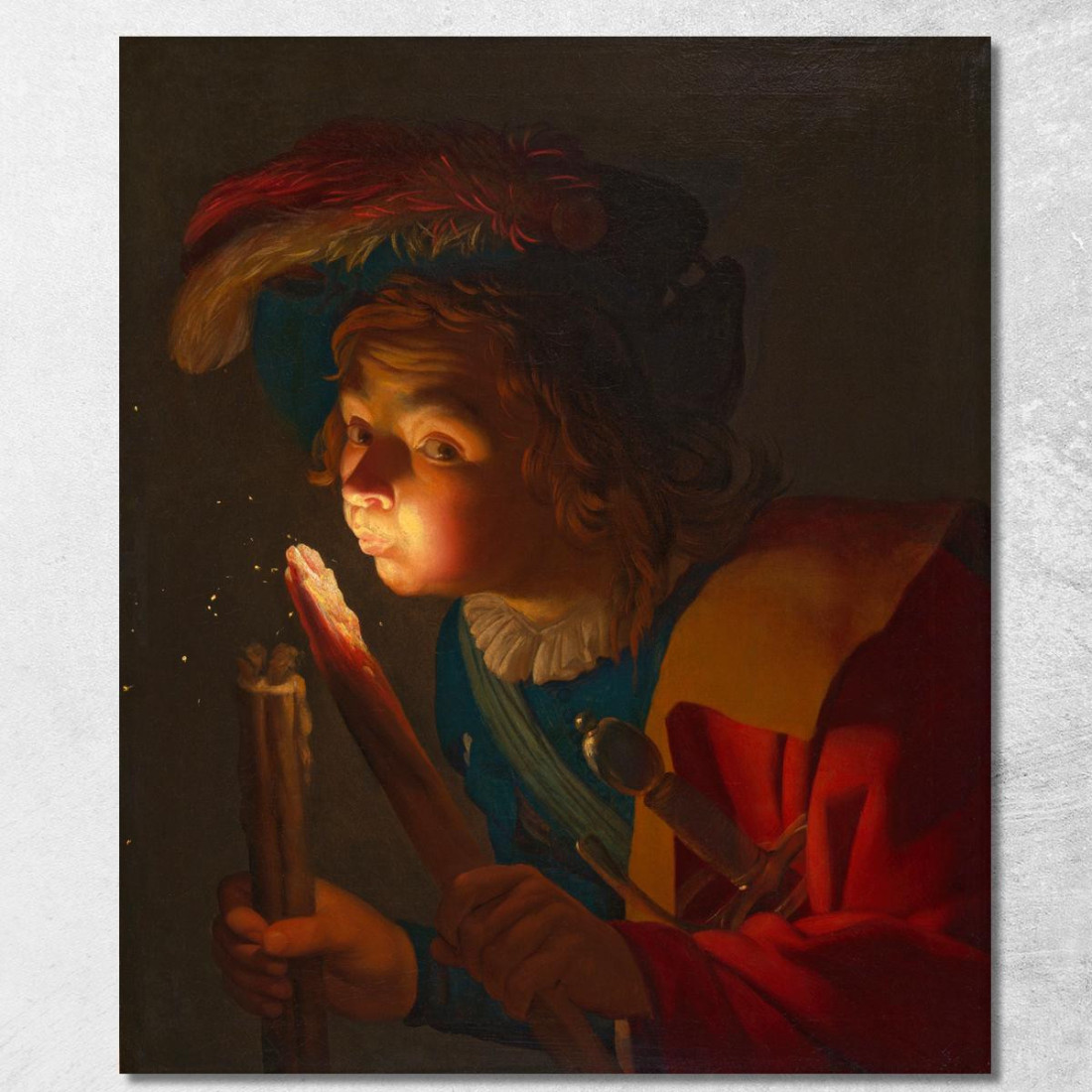 Un Ragazzo Che Soffia Su Un Tizzone Gerard van Honthorst gvh1 quadro stampato su tela