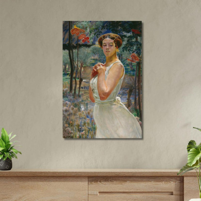 Ritratto Di Una Donna Contro Un Boschetto Di Sorbe Jacek Malczewski jml76 quadro stampato su tela