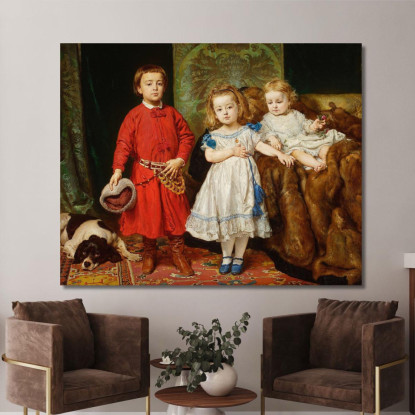 Ritratto Dei Tre Figli Dell Artista Tadeusz Helena E Beata Jan Matejko jmt29 quadro stampato su tela