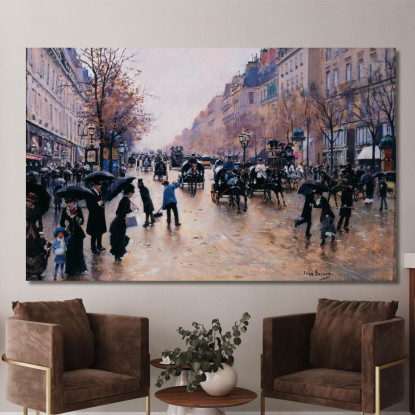 Boulevard Poissonière Sotto La Pioggia Jean Béraud jbr52 quadro stampato su tela