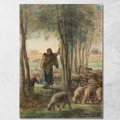 Una Pastorella E Il Suo Gregge All'Ombra Degli Alberi Jean-François Millet jfm2 quadro stampato su tela