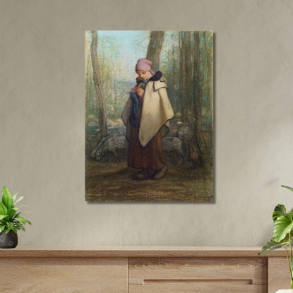 La Pastorella Che Lavora A Maglia Jean-François Millet jfm72 quadro stampato su tela