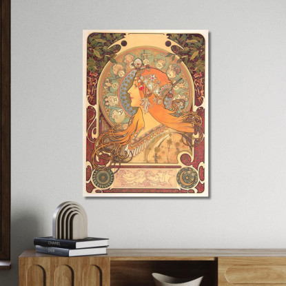 Zodiaco 1869 Alphonse Mucha amu139 quadro stampato su tela