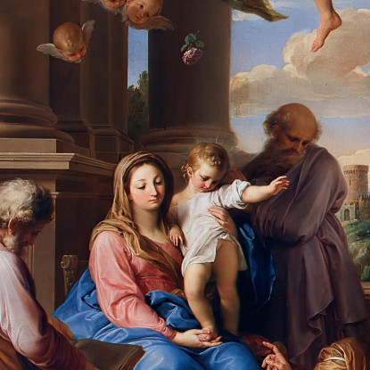 Madonna Col Bambino I Santi Giuseppe Zaccaria Ed Elisabetta E San Giovannino Pompeo Batoni pbt18 quadro stampato su tela