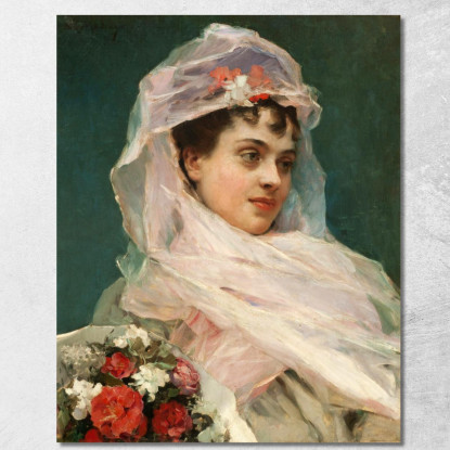 Aline Masson Con Copricapo Di Chiffon. Raimundo de Madrazo y Garreta rmg5 quadro stampato su tela