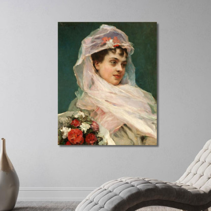 Aline Masson Con Copricapo Di Chiffon. Raimundo de Madrazo y Garreta rmg5 quadro stampato su tela