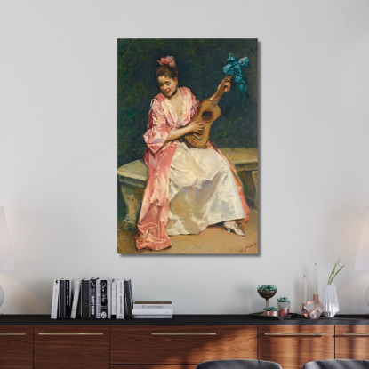 Aline Con La Chitarra Raimundo de Madrazo y Garreta rmg7 quadro stampato su tela