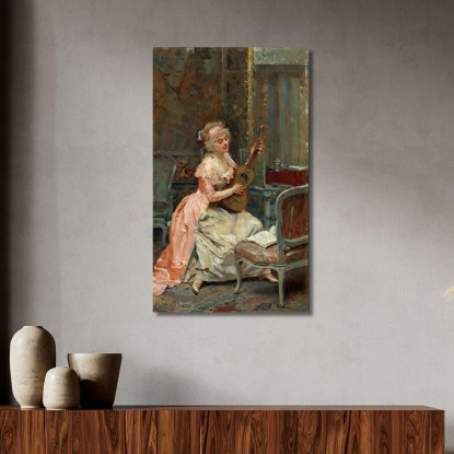 Donna Con Una Chitarra Raimundo de Madrazo y Garreta rmg44 quadro stampato su tela