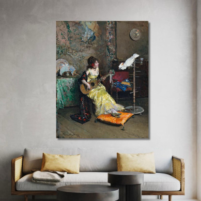 Donna Con Un Pappagallo Raimundo de Madrazo y Garreta rmg45 quadro stampato su tela