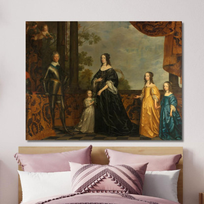 Friedrich Heinrich, Seine Gemahlin Amalia Von Solms Und Ihre Drei Jüngsten Töchter Gerard van Honthorst drucken auf leinwand