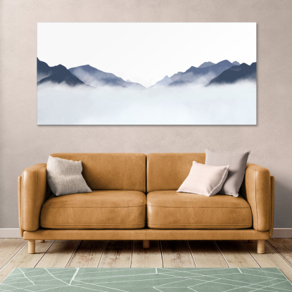 Quadro Paesaggio Astratto Paesaggio Montuoso Nebbioso Blu E Bianco Minimalista abl9 quadro stampato su tela