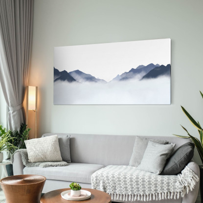 Quadro Paesaggio Astratto Paesaggio Montuoso Nebbioso Blu E Bianco Minimalista abl9 quadro stampato su tela