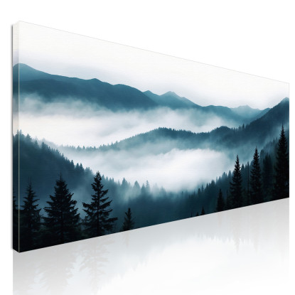 Quadro Paesaggio Astratto Montagna Nebbiosa Foresta Di Pini Scenario Blu E Bianco abl19 quadro stampato su tela