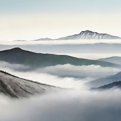 Quadro Paesaggio Astratto Montagne Nebbiose Con Vette Blu E Vallate abl22 quadro stampato su tela