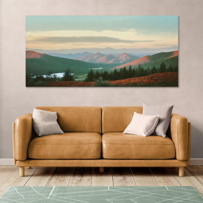 Quadro Paesaggio Astratto Paesaggio Montuoso Con Colline Rosse E Verdi Al Tramonto abl27 quadro stampato su tela