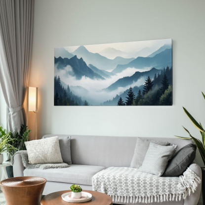 Quadro Paesaggio Astratto Paesaggio Montuoso Nebbioso Arte Paesaggio Sereno Blu E Grigio abl30 quadro stampato su tela