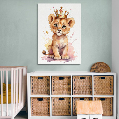 Quadro Per Cameretta Neonato Decorazione Cucciolo Di Leone Con Corona Regale bana4 quadro stampato su tela