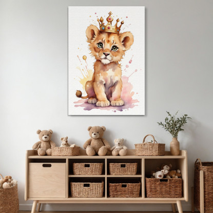 Quadro Per Cameretta Neonato Decorazione Cucciolo Di Leone Con Corona Regale bana4 quadro stampato su tela