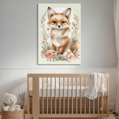 Quadro Per Bambino Decorazione Cameretta Ritratti Animali Carini Volpe Con Fiori bana5 quadro stampato su tela