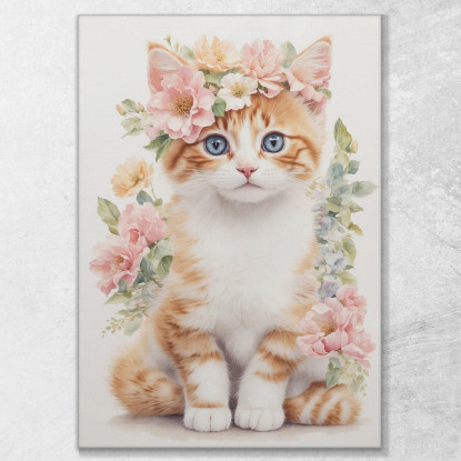 Quadro Per Cameretta Bimba Tenero Gattino Con Fiori Rosa bana8 quadro stampato su tela