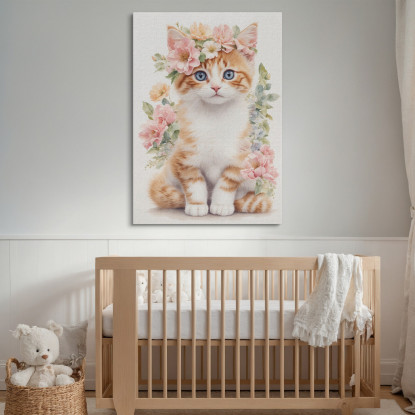 Quadro Per Cameretta Bimba Tenero Gattino Con Fiori Rosa bana8 quadro stampato su tela