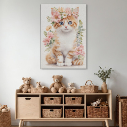 Quadro Per Cameretta Bimba Tenero Gattino Con Fiori Rosa bana8 quadro stampato su tela