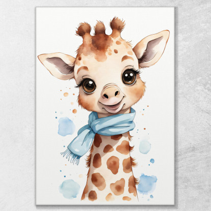 Quadro Per Neonato Decorazione Per Cameretta Giraffa Con Sciarpa Azzurra bana9 quadro stampato su tela