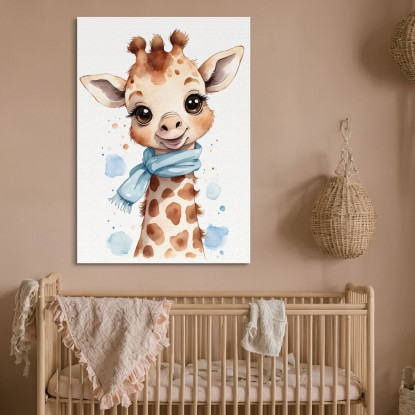 Quadro Per Neonato Decorazione Per Cameretta Giraffa Con Sciarpa Azzurra bana9 quadro stampato su tela