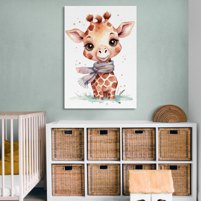 Decorazione Per Cameretta Quadro Per Nursery Baby Giraffa Carina Con Sciarpa Grigia bana10 quadro stampato su tela