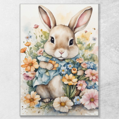 Decorazione Per Cameretta Quadro Per Bimbo Coniglietto Carino Tra Fiori Primaverili bana24 quadro stampato su tela