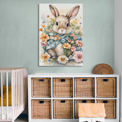 Decorazione Per Cameretta Quadro Per Bimbo Coniglietto Carino Tra Fiori Primaverili bana24 quadro stampato su tela