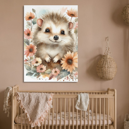 Quadro Per Bambino Arredamento Cameretta Riccio Con Fiori Primaverili bana27 quadro stampato su tela