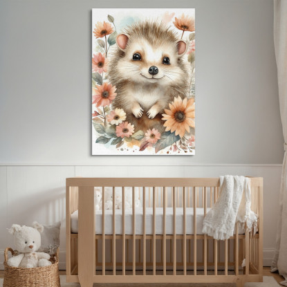 Quadro Per Bambino Arredamento Cameretta Riccio Con Fiori Primaverili bana27 quadro stampato su tela