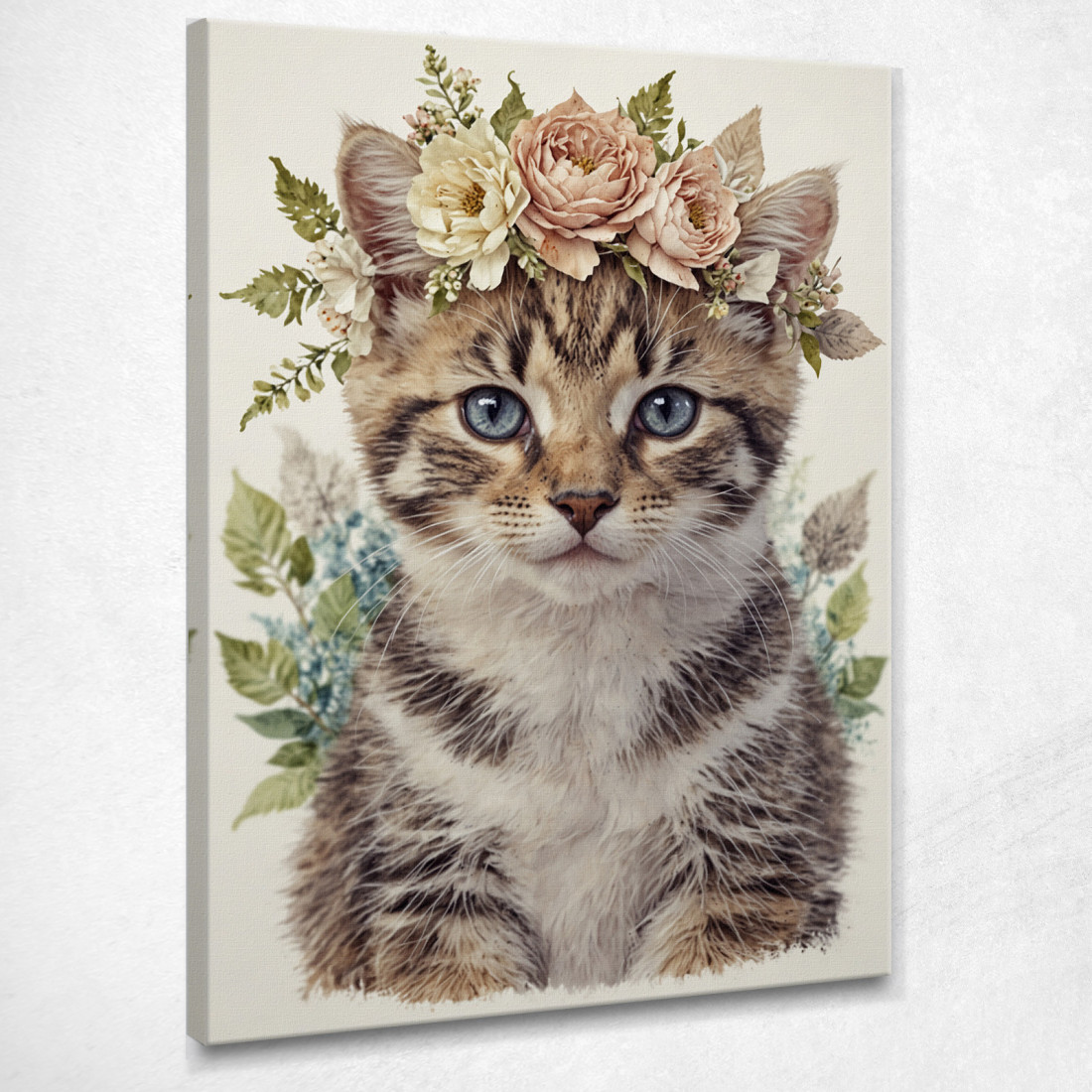 Decorazione Per Cameretta Quadro Per Bimbo Gatto Tigrato Con Decorazione Floreale bana37 quadro stampato su tela