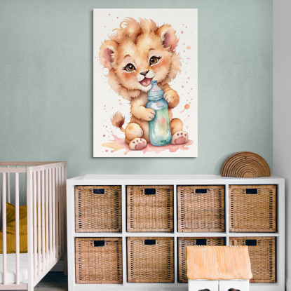 Quadro Per Cameretta Bimbo Bimba Leone Cucciolo Con Biberon banb3 quadro stampato su tela