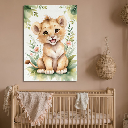 Quadro Per Cameretta Bambino Cucciolo Di Leone Sorridente Con Piante banb6 quadro stampato su tela