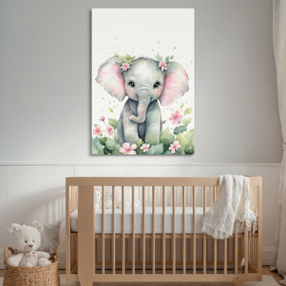 Quadro Per Cameretta Bimbo Cucciolo Di Elefante Con Fiori banb7 quadro stampato su tela